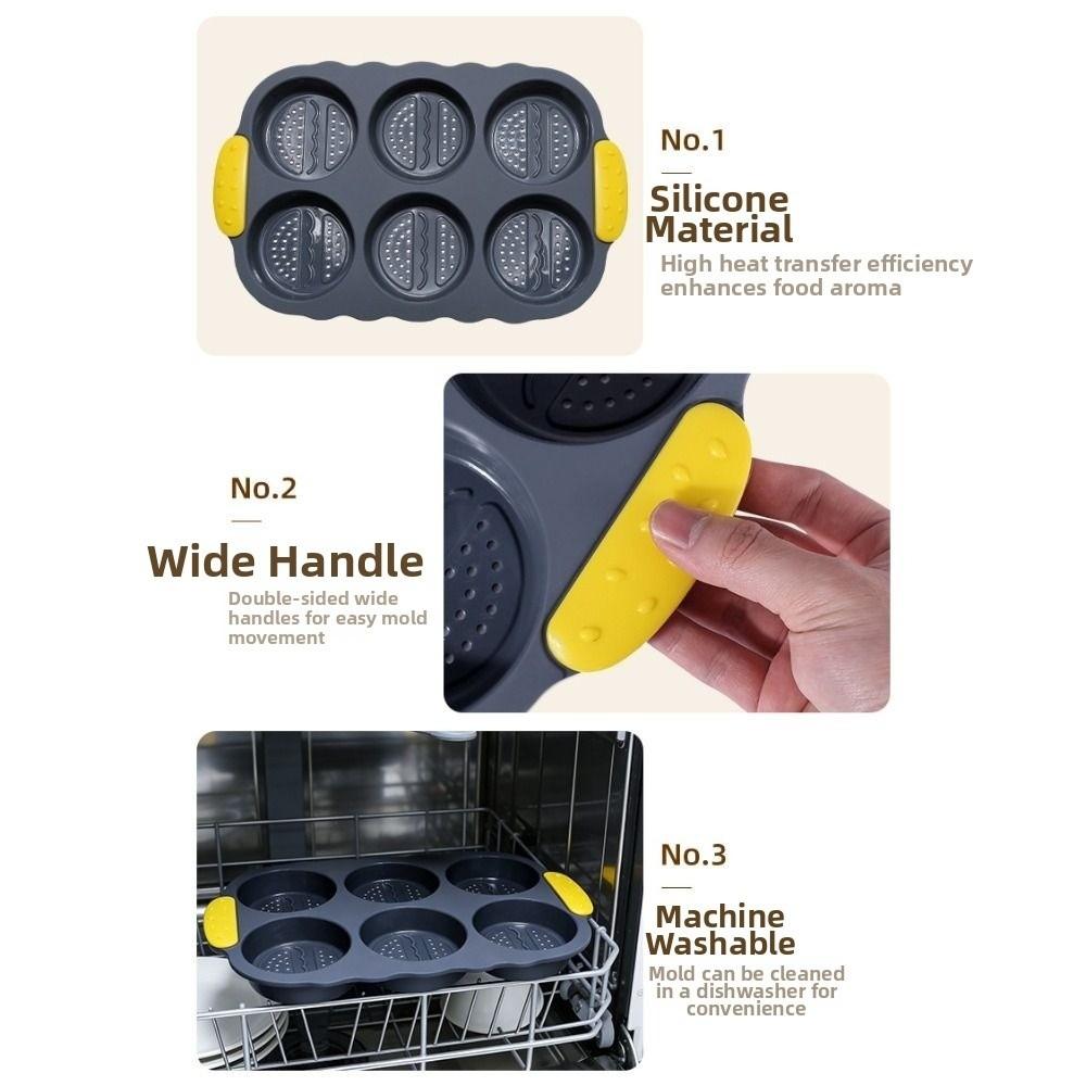 Heat Resistant Hamburger Bun Mold 6 Cavity Burger Bun Maker Soft Bread Loaf Pan Kitchen Use