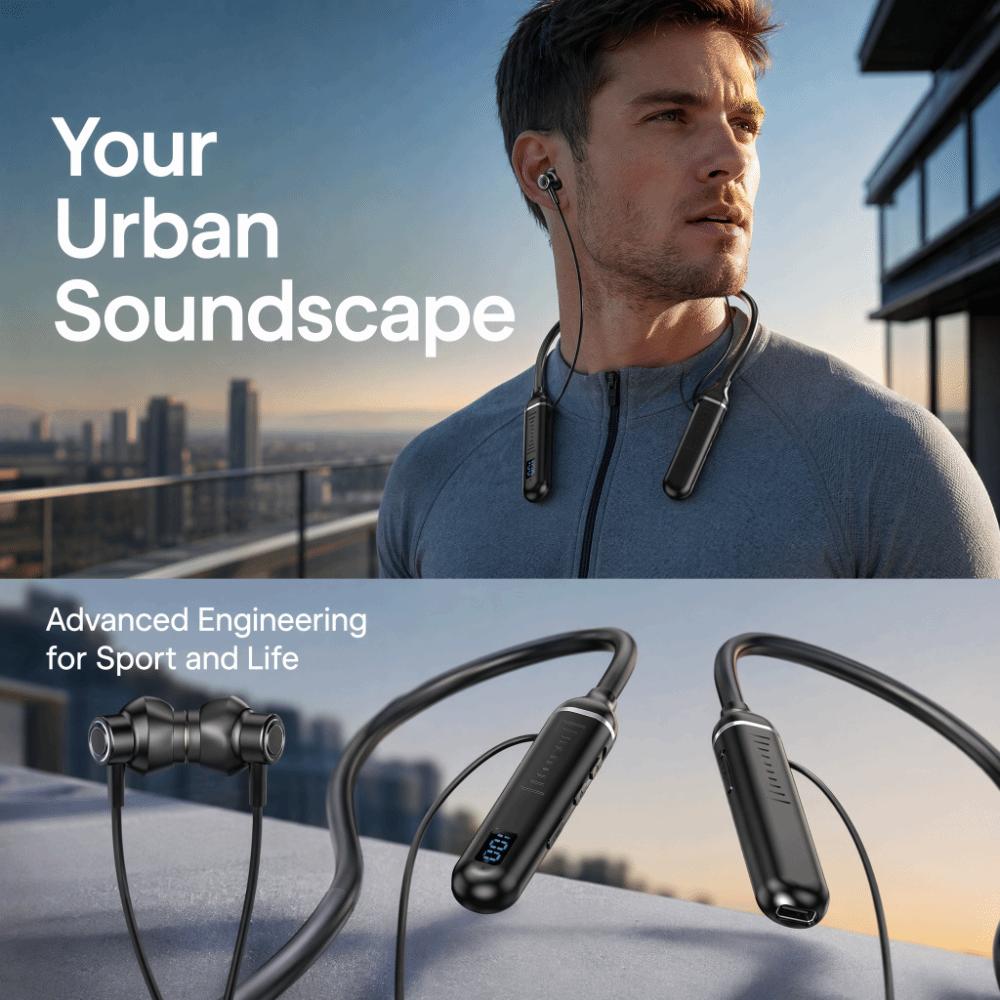 Half In-Ear Neckband Earphones Large Capacity Sports Bluetooth Earphones Wireless Headset Running