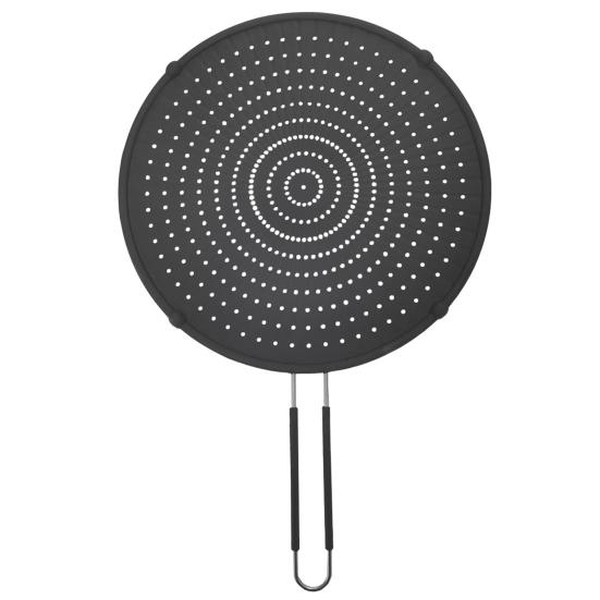 Grease Splatter Guard with Handle Heat-Resistant Non-stick Reusable Silicone Frying Pan Oil Splatter Screen Kitchen Tool