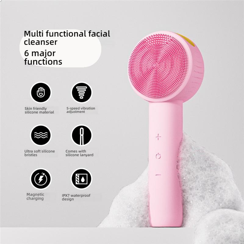 Household electric silicone facial cleansing brush for face, hot compress to clean pores, universal facial cleansing instrument