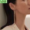 Vintage Gold Color Bar Long Thread Tassel Drop Earrings For Women Glossy Arc Geometric Korean Earring Fashion Jewelry New