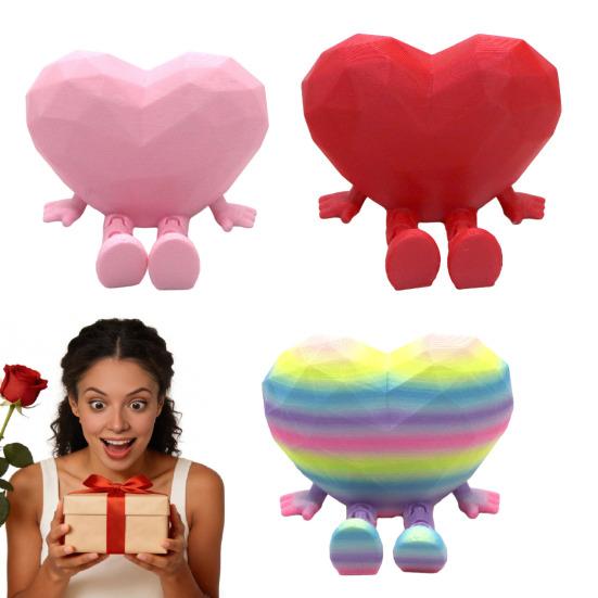 Sitting Heart Ornament Cute Heart Figurine with Movable Legs Home Office Desk Shelf Love Heart Statue Gift for Lovers Friends