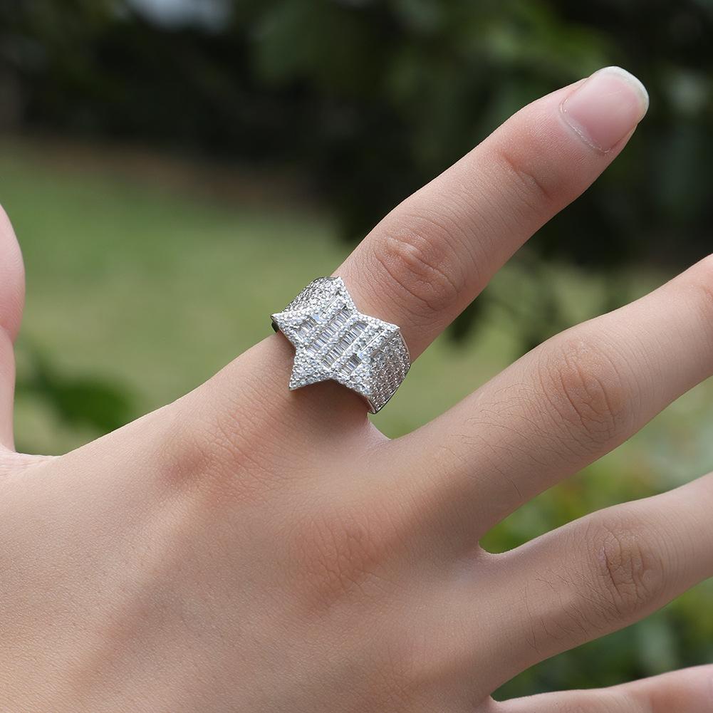 Украшение, новое кольцо, европейское кольцо в стиле хип-хоп с квадратным камнем, кольцо с пентаграммой, позолоченное мужское кольцо с цирконом, аксессуары