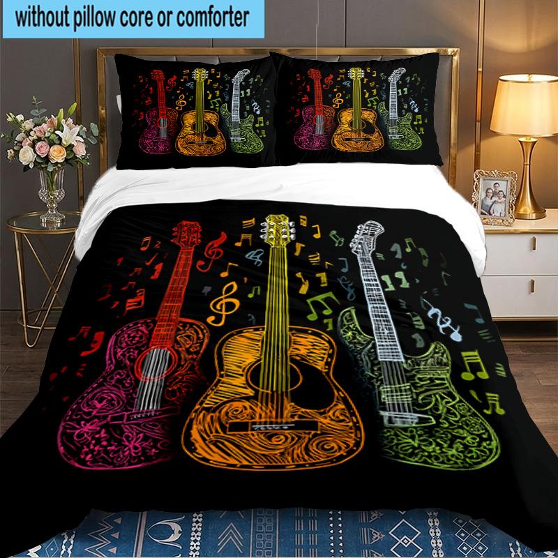Guitar Collection Diversity 3PCS Bedding set,Ideal for 1pc Duvet Cover And 2pcs Pillowcases Perfect for Fan gift,Ideal for Bedroom, Dormitory