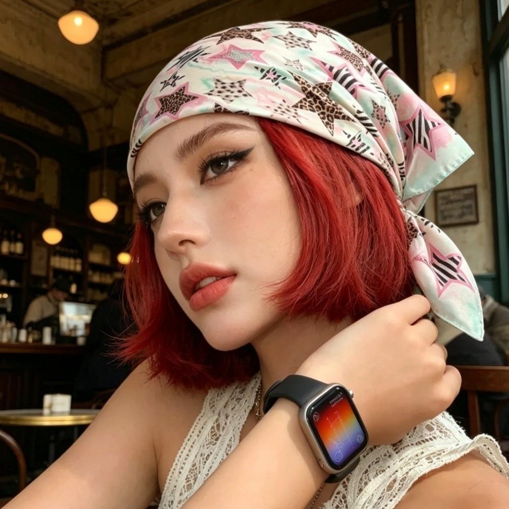 Leopard Star Print Square Scarf Vintage Headscarf New Hair Bandana Wrist Wrap