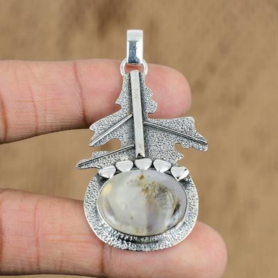 Подарок на годовщину для нее Подвеска из натурального камня агата Монтана, серебро 925 пробы