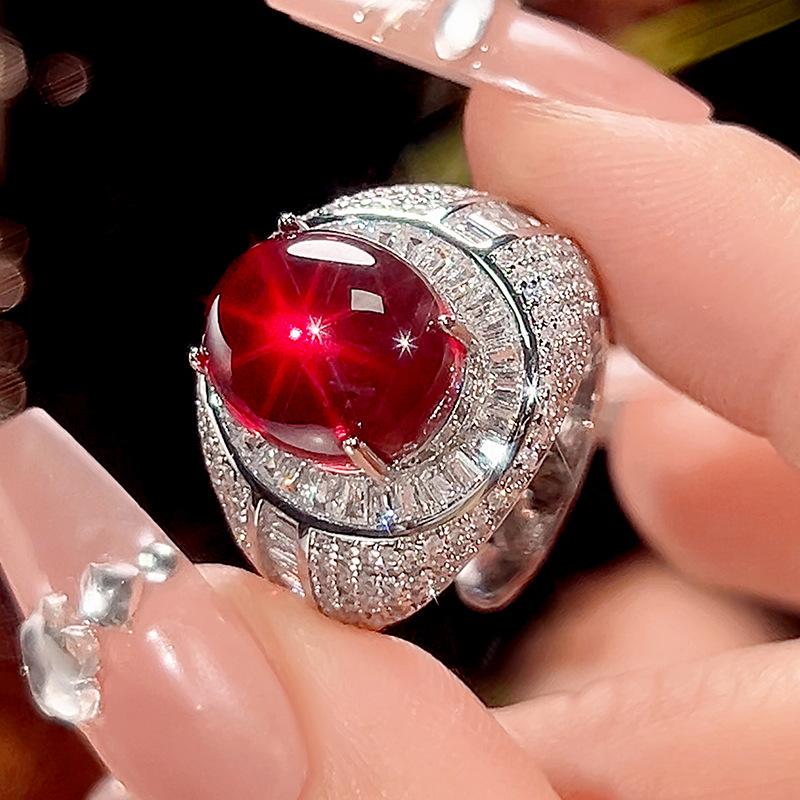 Ювелирное изделие Имитация Синей Шпинели Гладкая Поверхность Флуоресцентное Ретро Кольцо Главный Камень 10 * 12