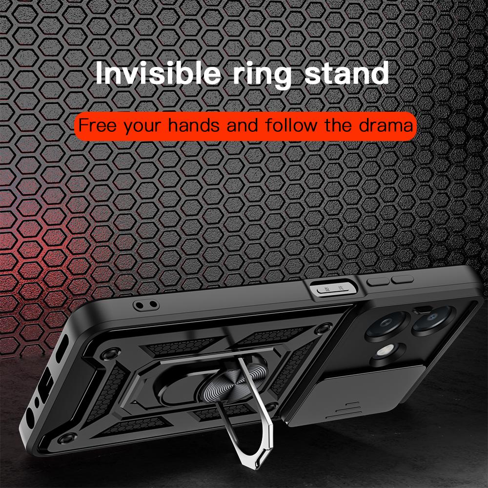 KEYSION Противоударный чехол для OPPO A3 5G A3X Silicone+PC Slide Camera Lens Protection Ring Stand Phone Cover для OPPO A60 5G A40 A40m