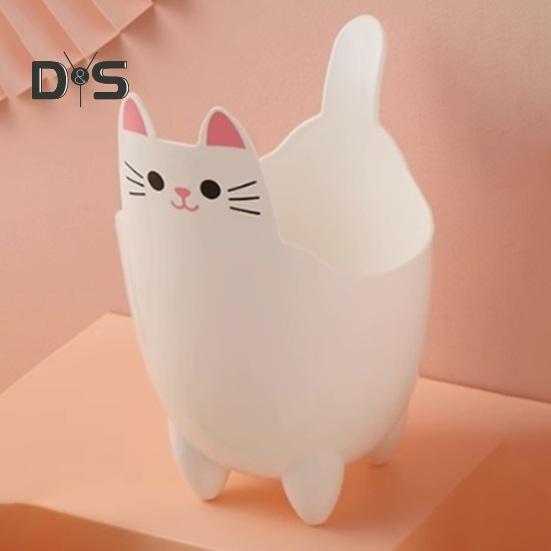 2Pcs Garbage Cans Pen Holders Large Capacity Smooth Edge Burr Free Cartoon Cat Shape Mini Table Trash Cans Storage Buckets