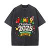 Family Holiday 2025 Memory Lights Loose Solid Distressed T Shirt American Casual Crew Neck Top