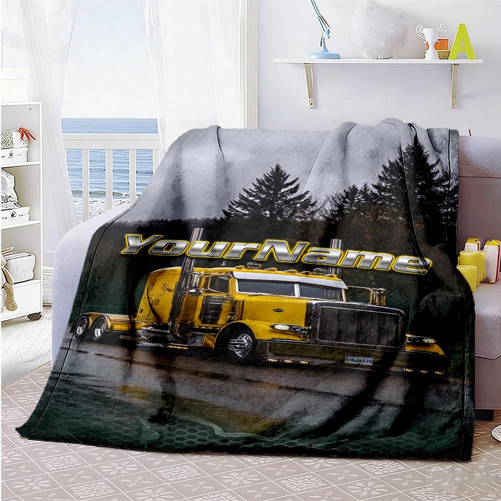 Peterbilt Heavy Trucks Personalized Name Blanket Lightweight Personalized Blanket Durable Comfort for Bed Couch Livingroom Bedding