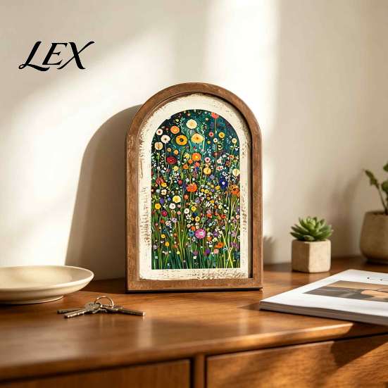 Vintage Aesthetic Wall Decor Arched Wooden Framed Art, Farmhouse Wildflower Oil Painting Prints, Nature Inspired Core Wood Ornament for Living