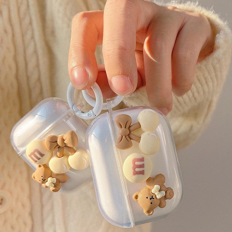 Мультяшная Вишня Airpods 1 / 2 Поколения Милый Медведь Прозрачный Чехол-Крышка для Bluetooth-Наушников 3 Поколения Подвесная Пряжка Мягкий Pro
