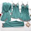 5pcs Lace Robe Gown Pajamas Set Women Satin Kimono Bathrobe Sleep Suit Spring Sleepwear Loungewear Casual Home Clothes