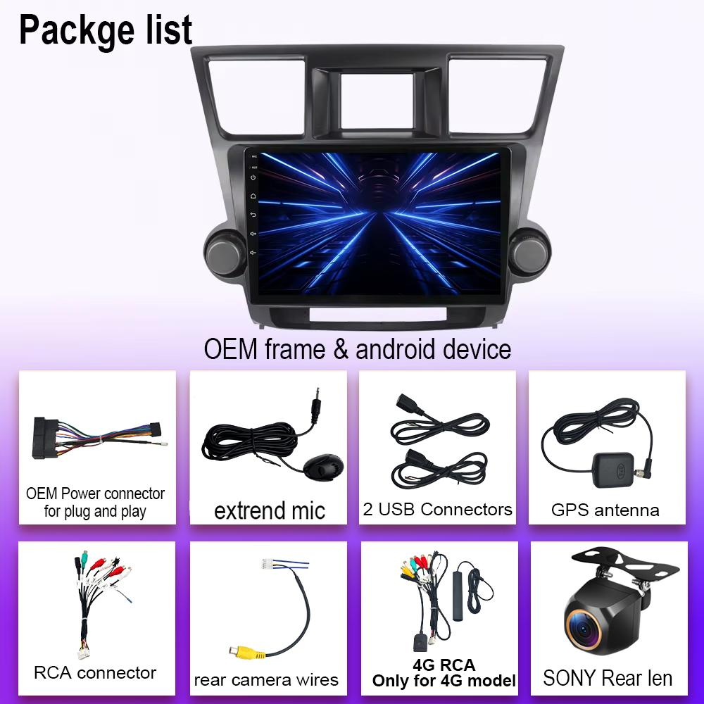 Автомобильный видеоплеер Android для Toyota Highlander 2 XU40 2007 - 2013 Навигация GPS Авто Радио 4G BT Мультимедиа Стерео Нет 2din DVD