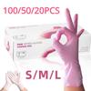 100/50/20PCS Light Pink White Disposable Nitrile Gloves Waterproof Anti-static Durable Light Pink Gloves Kitchen Cooking Tools