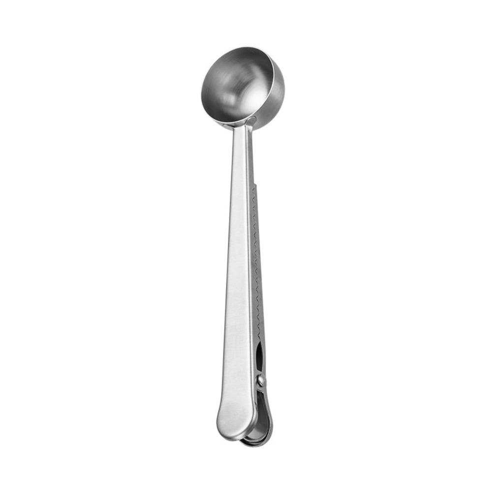 1pcs With Sealing Clip Measuring Spoon Stainless Steel Long Handle Spoon Portable Coffee Spoon  Home