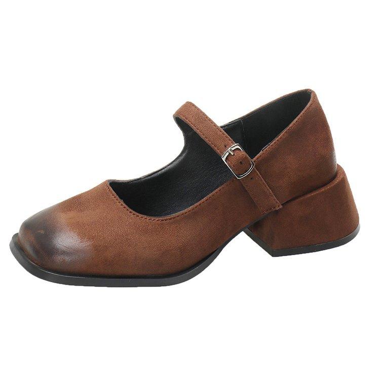 Туфли Мэри Джейн женские осень-зима 2024 новые французские туфли с пряжкой из одного слова на высоком каблуке квадратный нос легкий рот толстый каблук универсальные одинарные туфли
