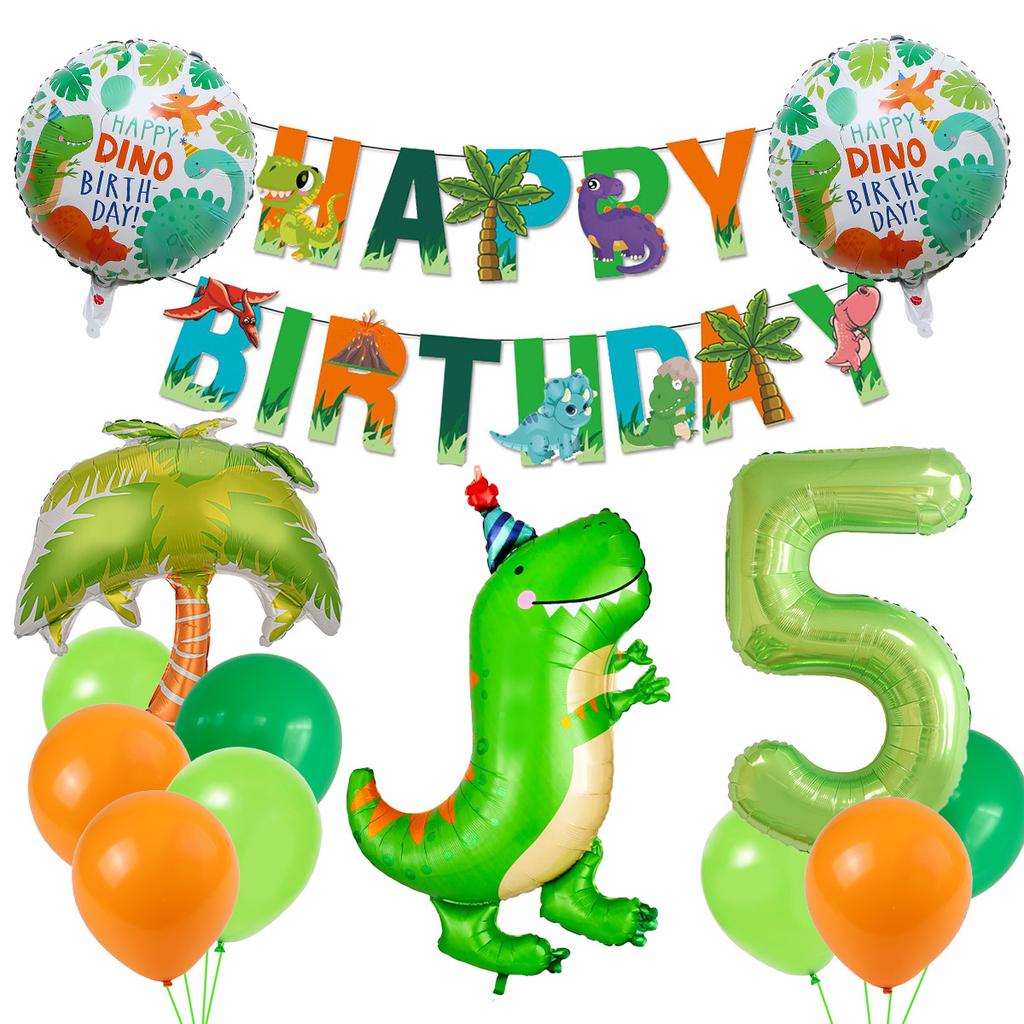 Dinosaur Theme Birthday Flag Green Dinosaur Aluminum Film Balloon Children'S Birthday Party Balloon Decoration