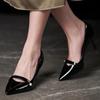 Fashion 2024 Spring New One Line with Pearl Lacquer Leather Pointed High Heels, Thin Heels, Naked Colors, Versatile Sexy Women's Shoes