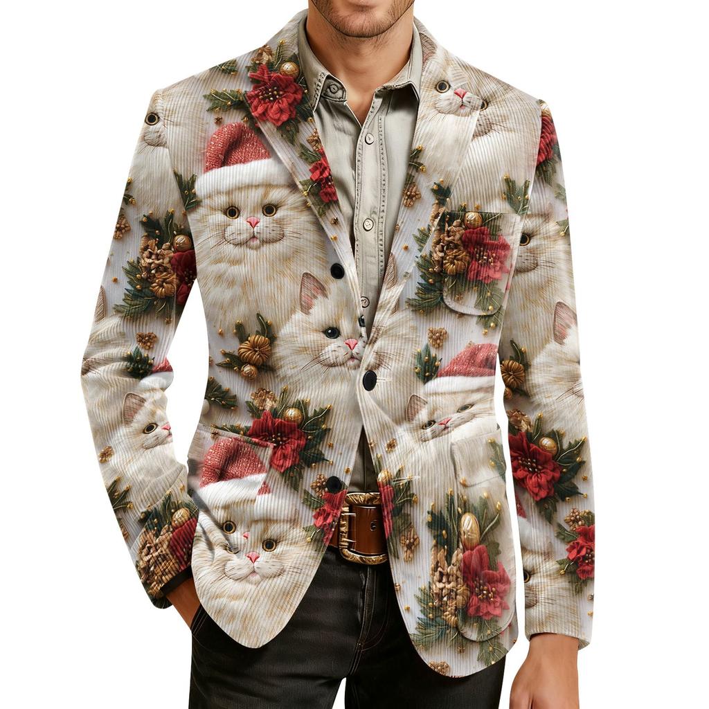 Мужской вельветовый теплый пиджак-кардиган с принтом и карманами, мужской повседневный костюм