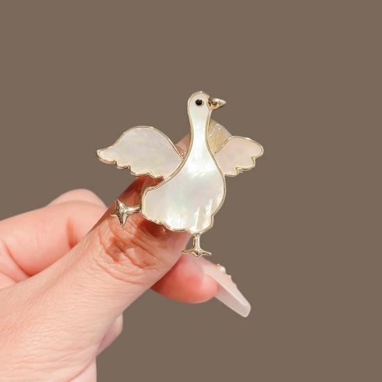 Булавка-брошь, 3D-дизайн гуся, Значок на лацкан с инкрустацией перламутром, Износостойкое толстое покрытие, Прочная застежка-булавка для пальто, свитеров, Подарок