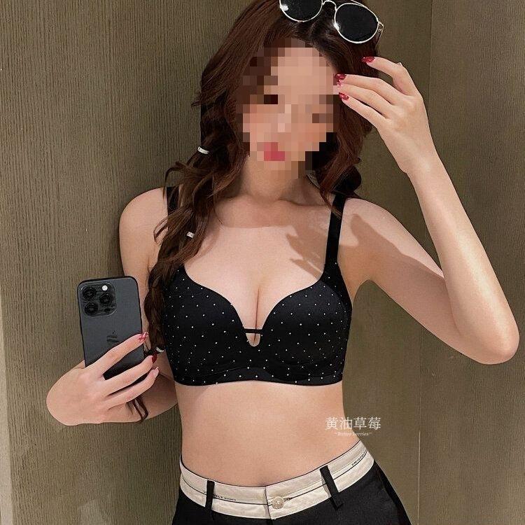 New sweet hollow polka dot underwear women's small breasts gather and show large, no steel ring, no empty cup, anti-hanging upper support bra cover