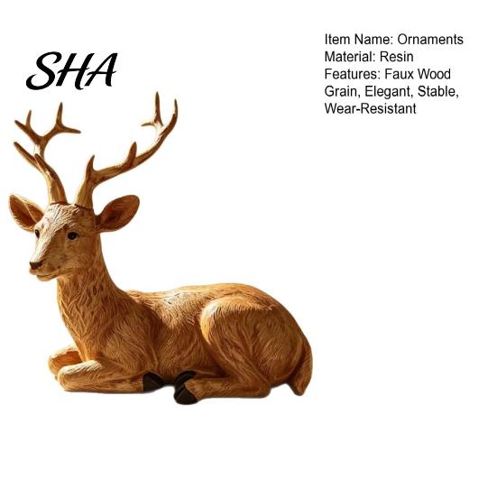 Resin Animal Statues Reindeer Figurine, Faux Wood Grain Christmas Deer Statue, Office Desk Accessories Vintage Tabletop Ornament for Home Window