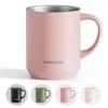 Кружка HAGOOGI с функцией сохранения тепла или вакуумной изоляцией, керамическая, двойная, простая и идеальная для дома или из нержавеющей стали, кофейная, для дня, розовая крышка, для холодных напитков, 360 мл, кружка,