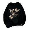 Butterfly Print Fleece-Lined Oversized Crewneck Sweatshirt Men Women Winter Warm Loose Long Sleeve Casual Top