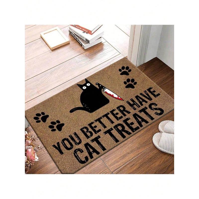 Черный коврик для двери с котенком Держи нож с кровью Лучше бы у тебя был кот Принтованные ковры для гостиной В помещении Приветственный Смешной коврик Домашний декор