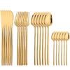 24Pcs Dinnerware Stainless Steel Tableware Set Gold Mirror Cutlery Kitchen Knife Fork Spoon Restaurant Wedding Flatware Set