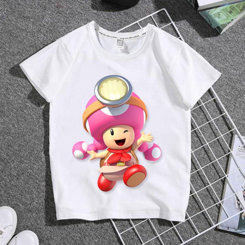 Bestselling Summer Boys and Girls Childrens Shortsleeved Shirts Super Cute Cartoonstyle Student White Tshirt of Mario Game