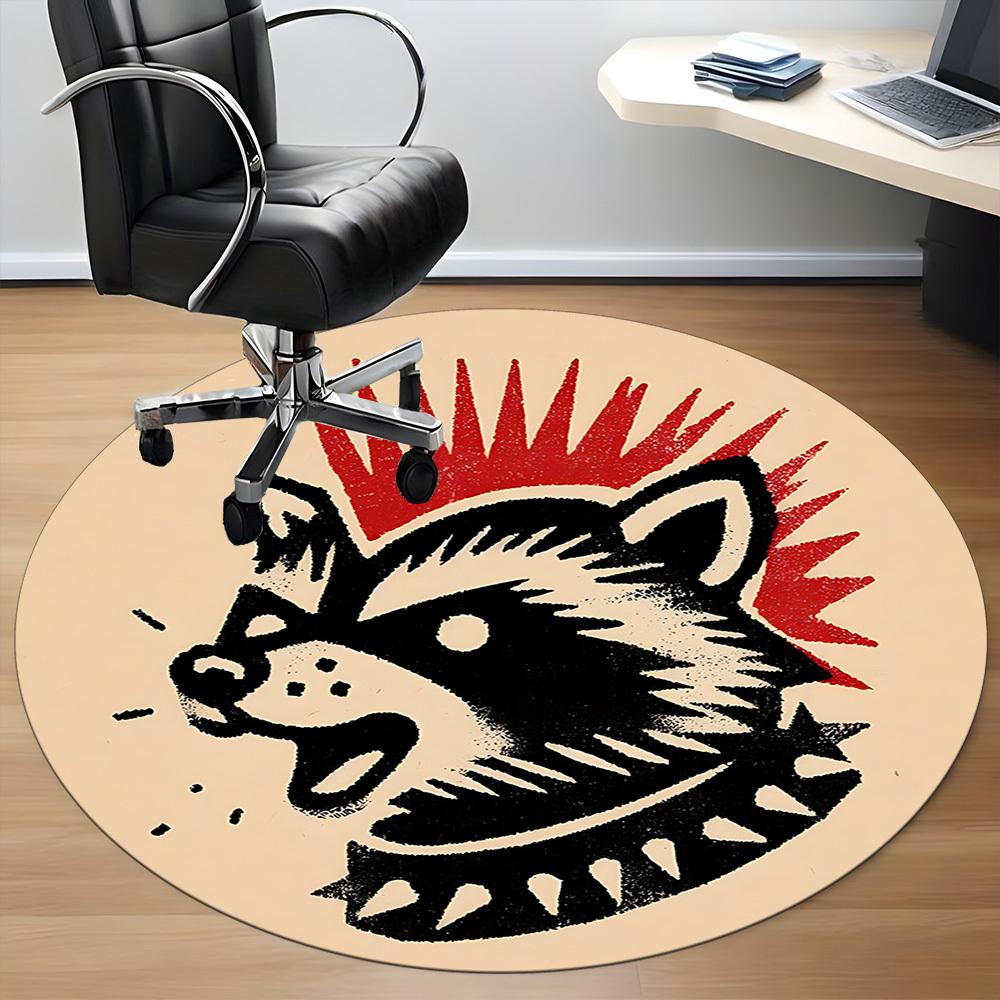 1pc Raccoon Punk Office Round Area Rug, Mat Suitable For Office, Under Office Chairs Bedroom Living Room Home Decor, Room Deco