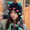 Autumn and winter cute monster plush hat female cartoon funny face small pullover hat warm thickened bag head ear hat