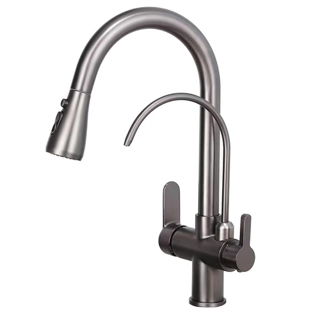 All-Copper Dual-Use Pull-Out Kitchen Faucet with Hot/Cold & Water Purifier