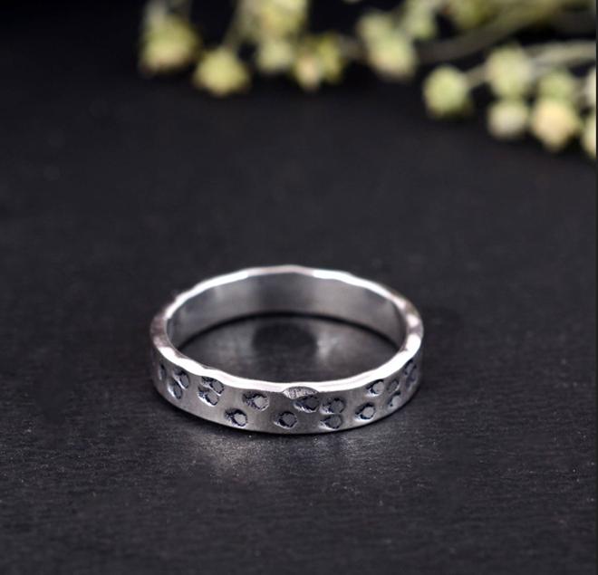 Dainty Hammered Silver Stacking Ring | Textured Minimalist Band | Rustic Handmade Wedding Ring | Everyday Simple Sterling Silver Gift