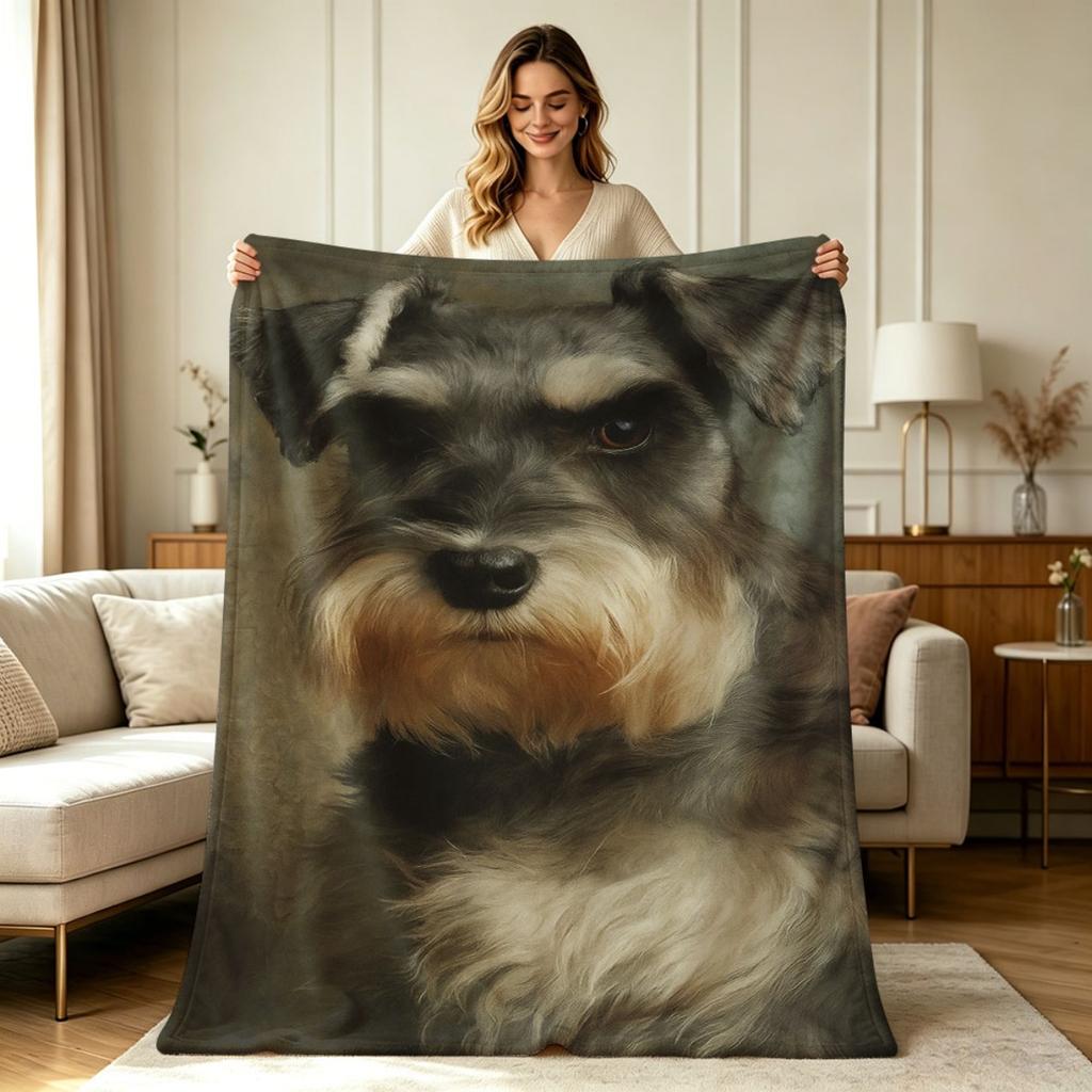 Ultra Soft Flannel Fleece Throw Blanket with Miniature Schnauzer Oil Painting Print All Season Warm Cozy Lightweight Decorative Throw for Couch Sofa L