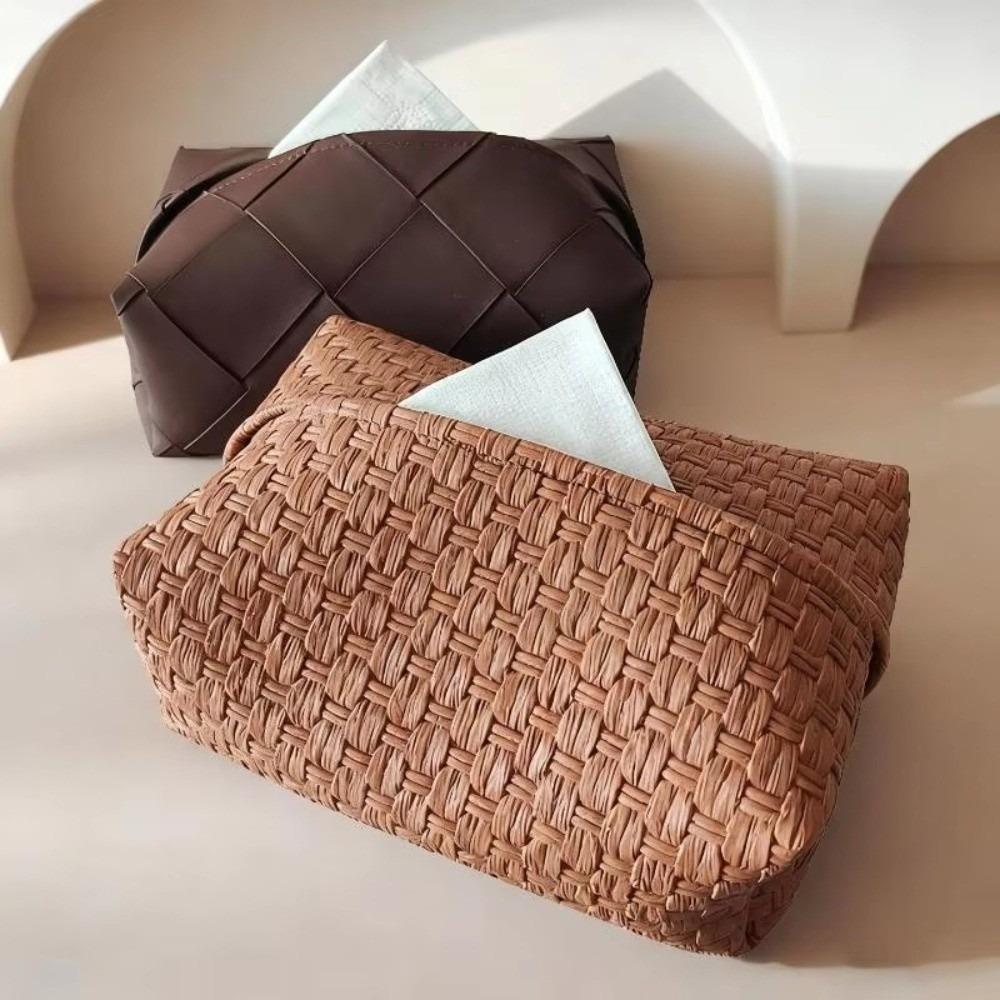 Vintage Woven Pattern Tissue Box Luxurious Tissue Holder Car Mounted Tissue Box Home Living Room