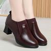 Мягкая кожа мать толстый каблук кожаные туфли бордовый глубокий вырез одинарные туфли 2025 осень новая мода женские кожаные туфли для женщин среднего возраста