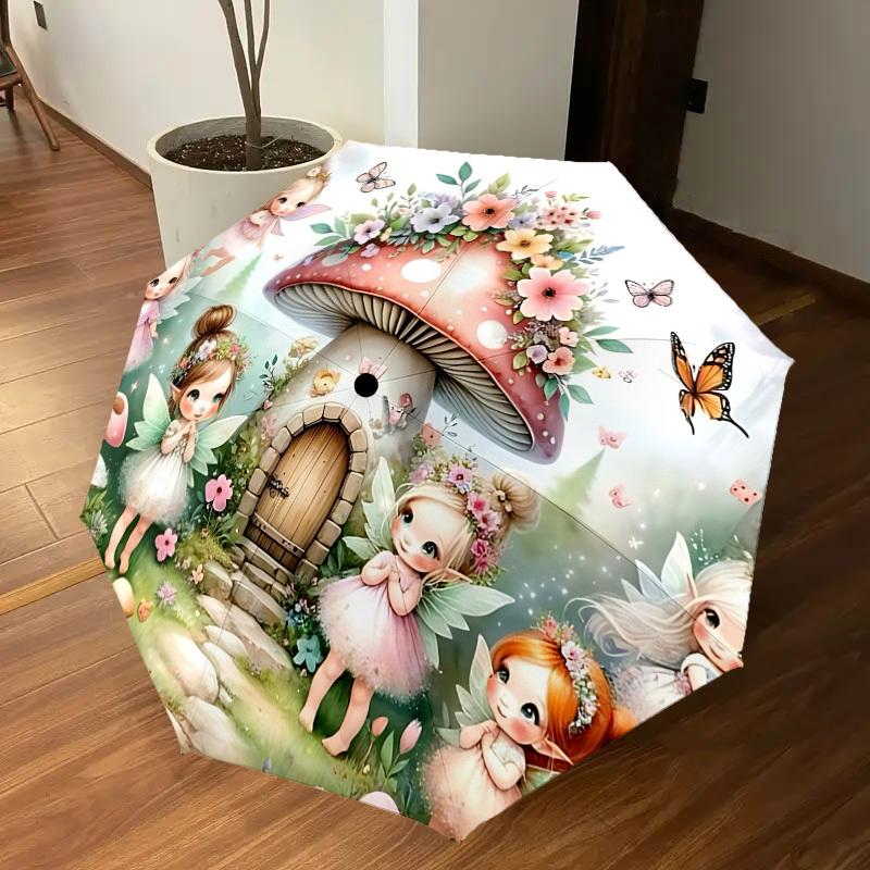 1PC fairy mushroomAutomatic Open/Close Umbrella with Windproof, 8-Rib Sturdy Canopy, Durable Ribs, Fashionable Design1245A