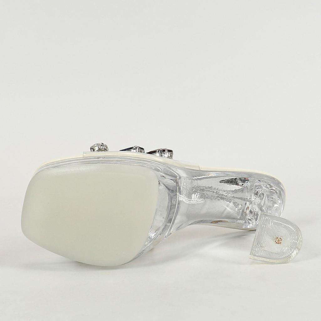 Женские модельные модные прозрачные клубные толстые тапочки с квадратной головкой и нескользящими стразами высотой 12 см. ЛФД