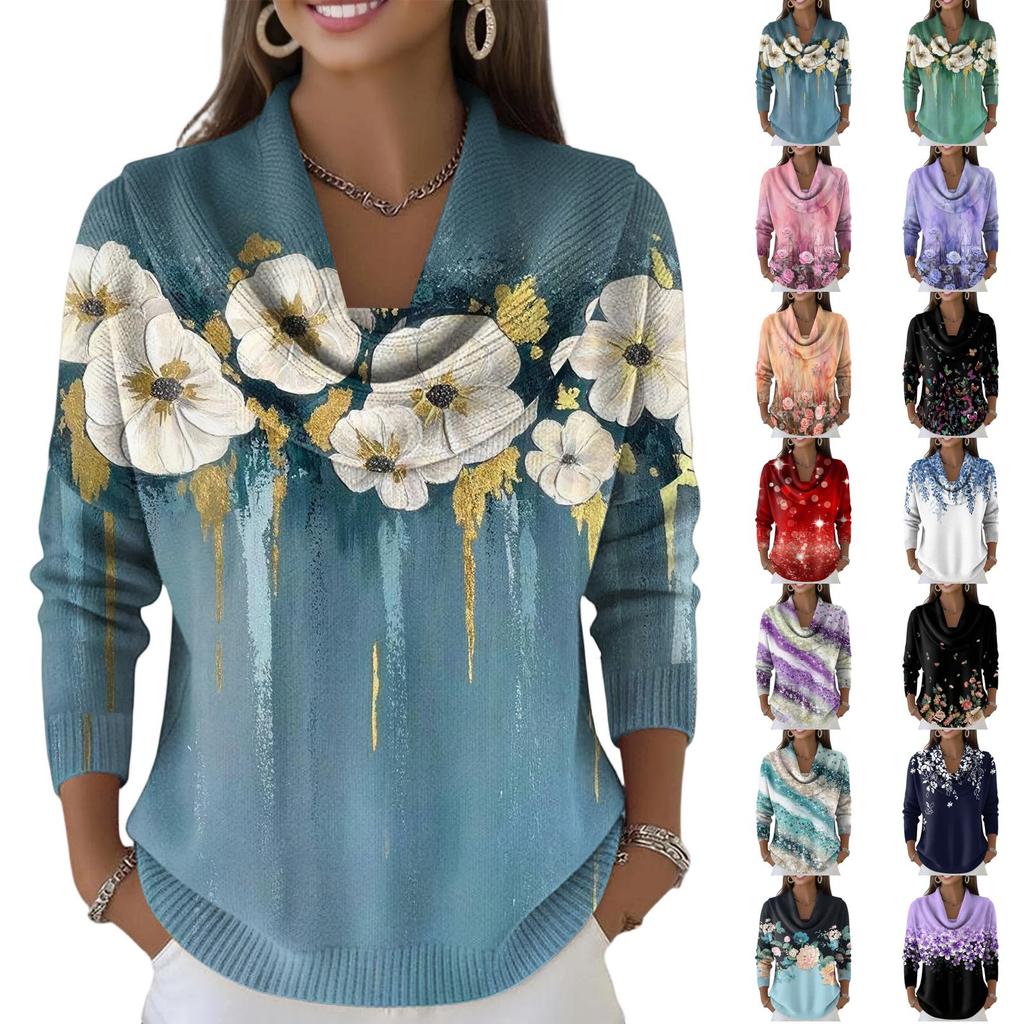 Женский повседневный и модный свитер с круглым вырезом, длинными рукавами и принтом