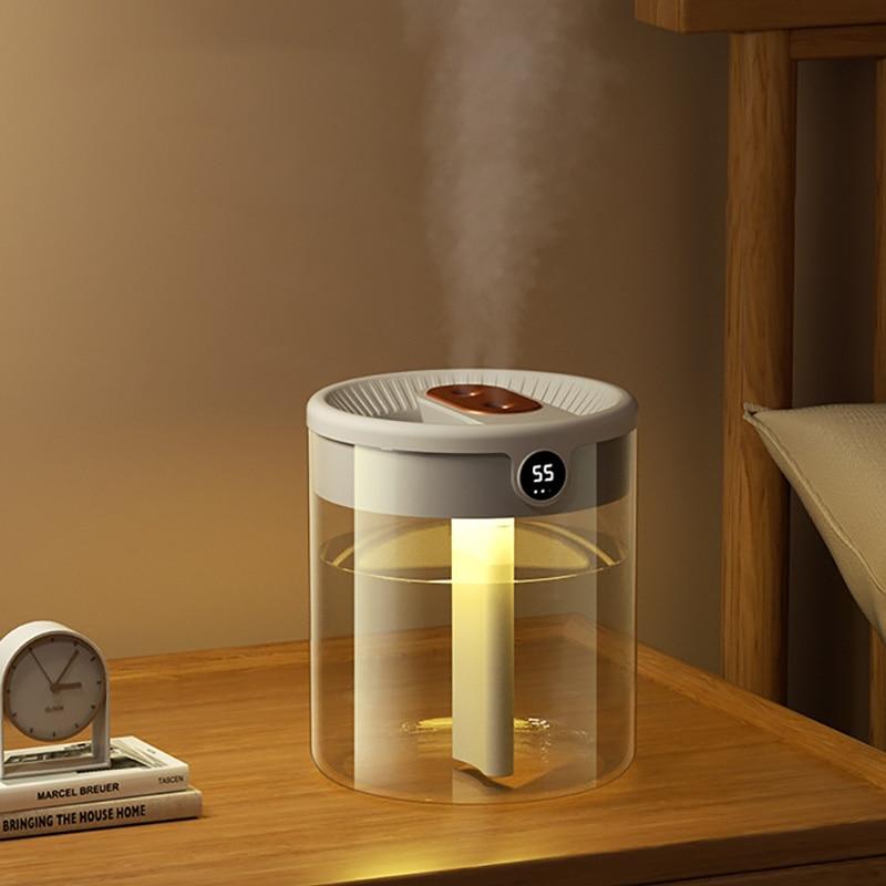 2L Double Nozzle Air Humidifier With LCD Humidity Display Large Capacity Aroma Essential Oil Diffuser For Home Bedroom