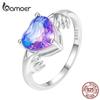 BAMOER стерлингового серебра 925 пробы фиолетовое сердце Guardian руки палец кольцо для женщин подарок на день Святого Валентина романтические изящные ювелирные изделия