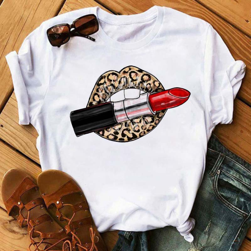 Футболка с принтом розовых леопардовых губ, модная женская футболка, женская белая и черная футболка, футболка с коротким рукавом, женские топы в стиле Харадзюку