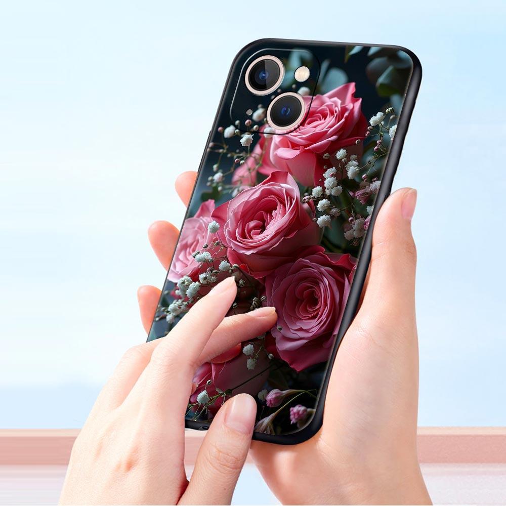 Роскошный Чехол Для Телефона Apple iPhone 11 15 14 Pro MAX 12 13 7 8 Plus X XR XS MAX SE Черный Чехол Funda Красивые Красные Розы
