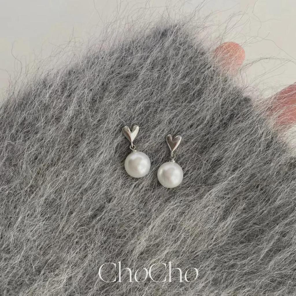 Серебряные серьги с сердечками и жемчугом с иглами из серебра 925 пробы