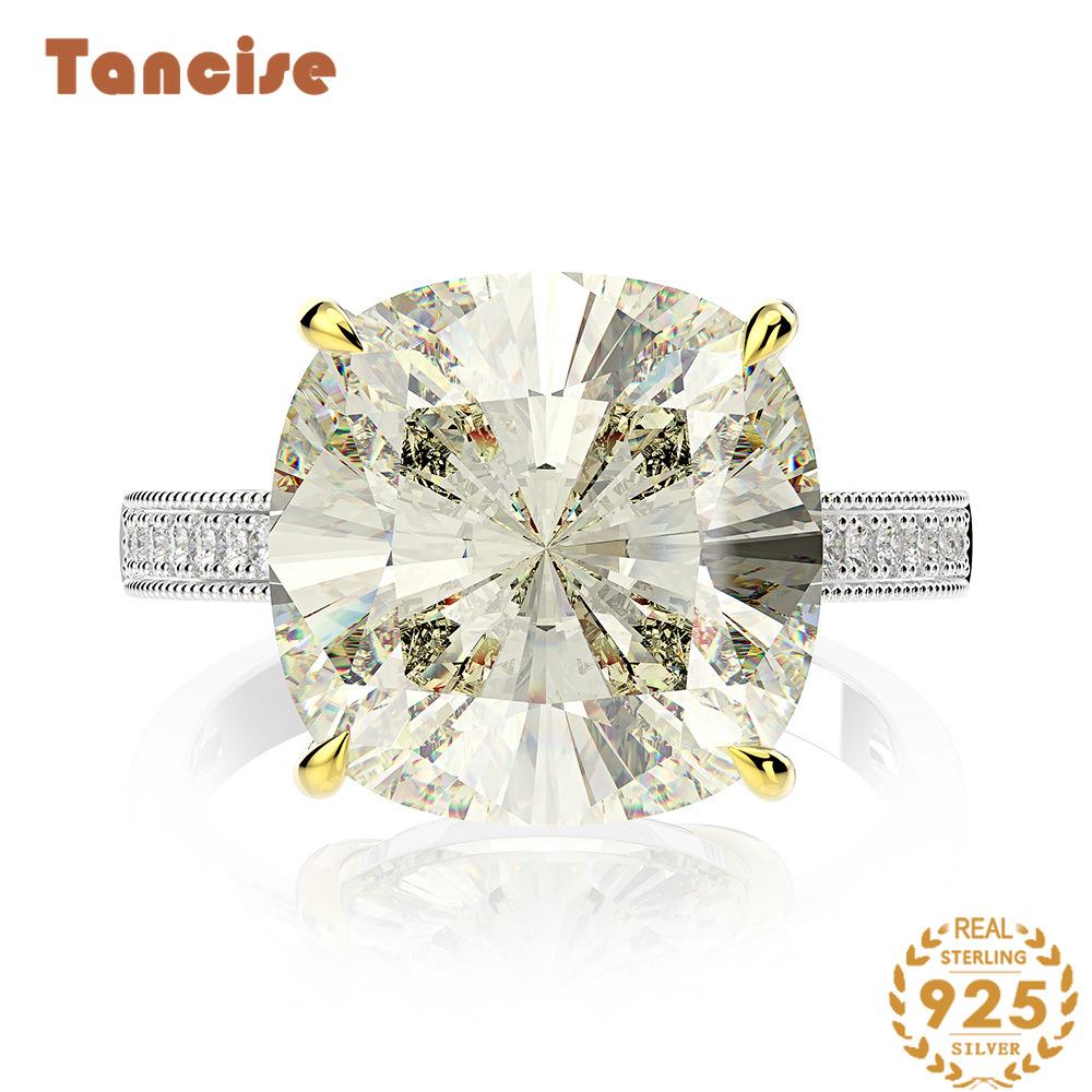 Tancise14*14 Jewelry S925 Sterling Silver Zircon Single Row Inlaid with 14*14 Synthetic Diamond Ring Refers To 21.5 Carats.