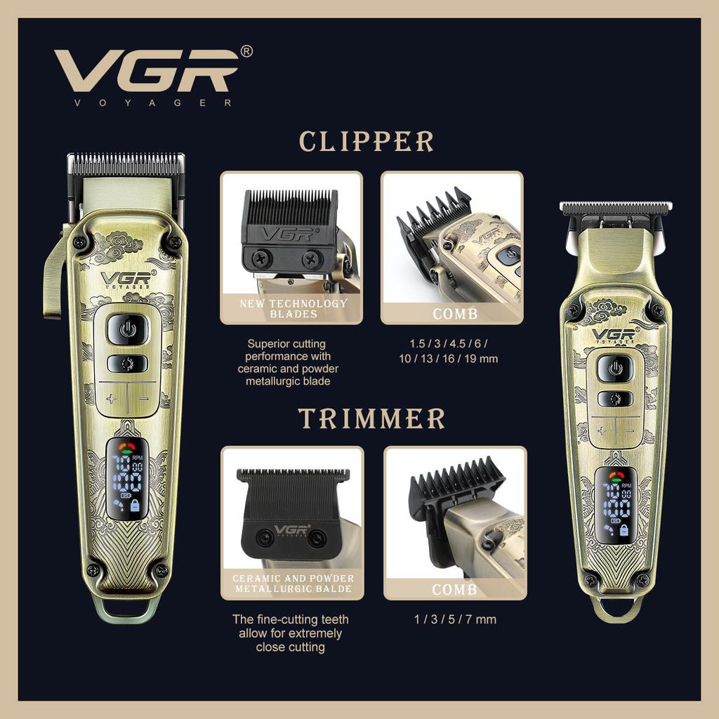New VGR High-end Men's Hair Clipper with Retro Metal Body, Professional Hair Trimmer with LCD Digital Display and Push Shear Home Razor Shaver V-643